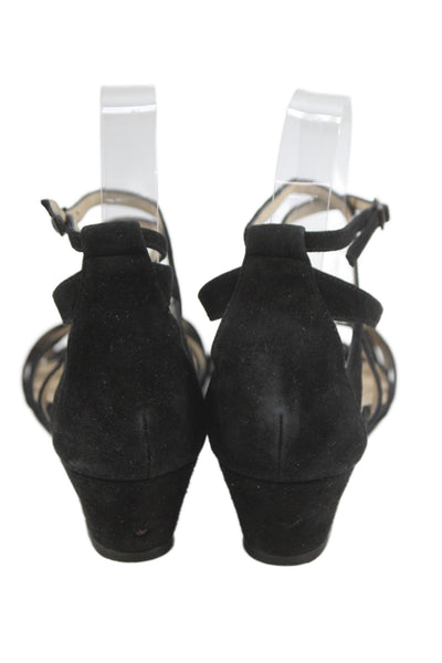 Jimmy Choo Womens Suede Strappy Wedge Heels Black Size 7.5