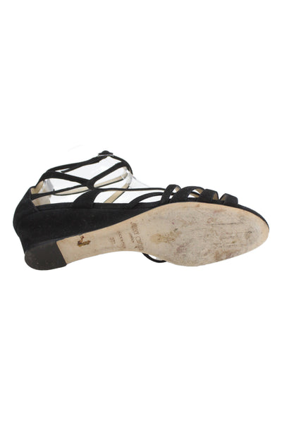 Jimmy Choo Womens Suede Strappy Wedge Heels Black Size 7.5