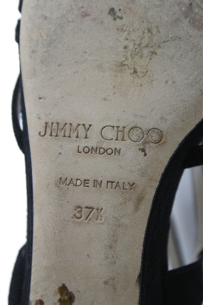 Jimmy Choo Womens Suede Strappy Wedge Heels Black Size 7.5