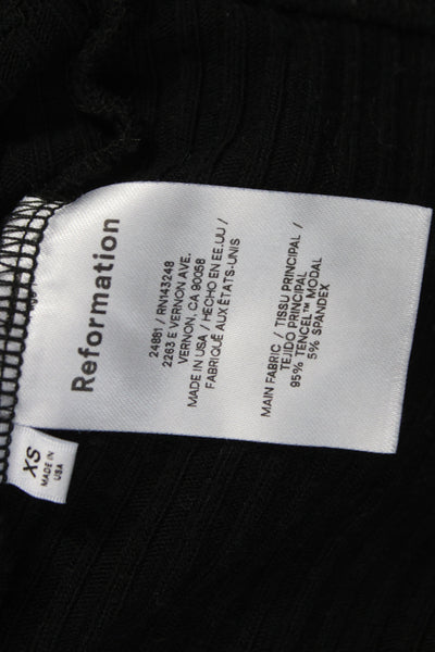 Reformation Womens Cropped Blouse Black V-Neck Long Sleeve Tencel Modal Size XS