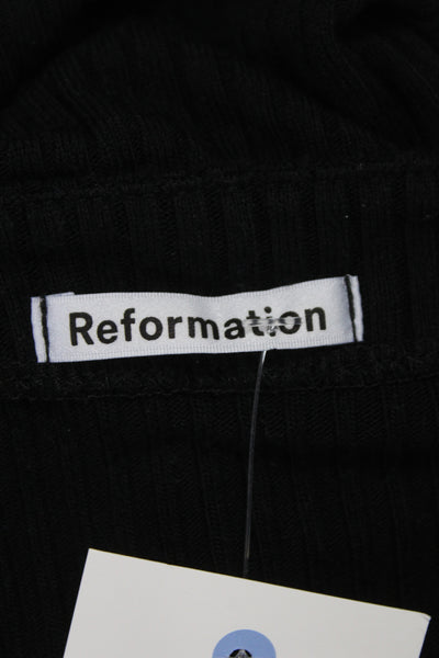 Reformation Womens Cropped Blouse Black V-Neck Long Sleeve Tencel Modal Size XS