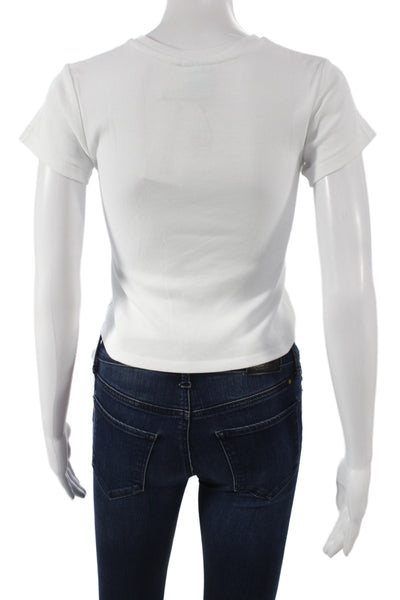 Realisation Womens Cropped White David Bowie Crew Neck T-Shirt Size 2XS