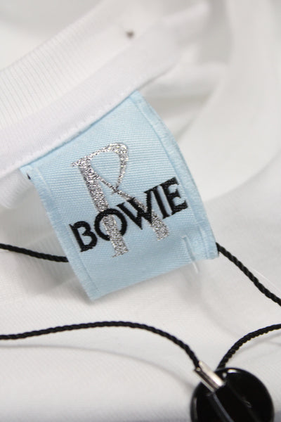 Realisation Womens Cropped White David Bowie Crew Neck T-Shirt Size 2XS