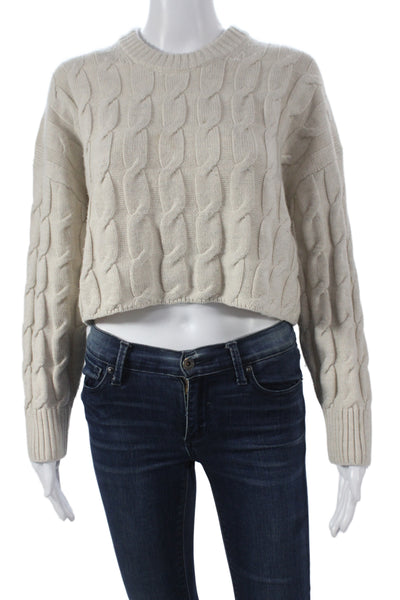 Babaton Women Beige Merino Wool Pullover Round Neck Long Sleeve Size XS
