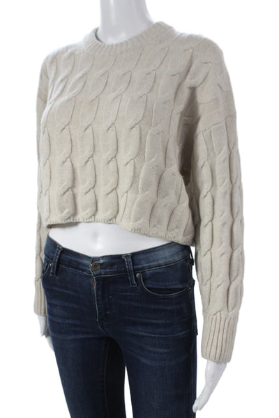 Babaton Women Beige Merino Wool Pullover Round Neck Long Sleeve Size XS