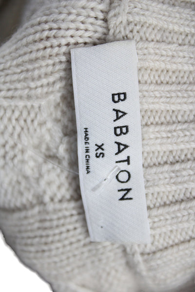 Babaton Women Beige Merino Wool Pullover Round Neck Long Sleeve Size XS