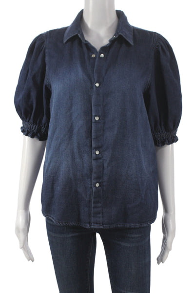 Ba&Sh Womens Blue Cotton Collared Short Sleeve Western Button-Up Top Size 0