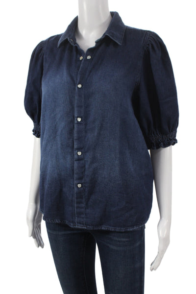 Ba&Sh Womens Blue Cotton Collared Short Sleeve Western Button-Up Top Size 0