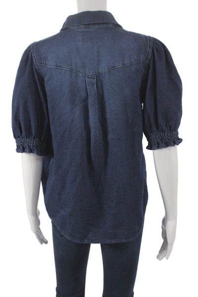 Ba&Sh Womens Blue Cotton Collared Short Sleeve Western Button-Up Top Size 0