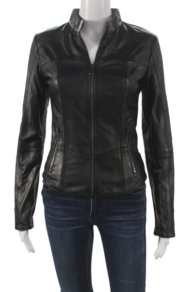 Best Womens Biker Leather Jacket Black Zip Size 36