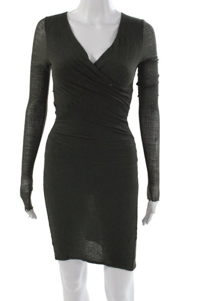 Maje Women Bodycon Linen V-Neck Long Sleeve Dress Green Size 1