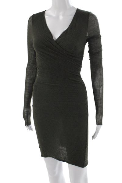 Maje Women Bodycon Linen V-Neck Long Sleeve Dress Green Size 1