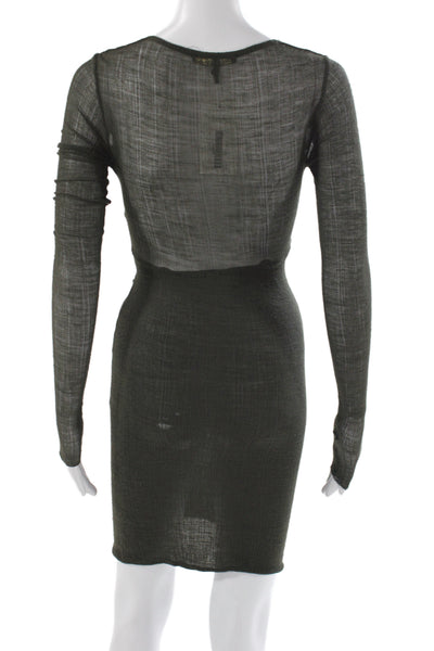 Maje Women Bodycon Linen V-Neck Long Sleeve Dress Green Size 1