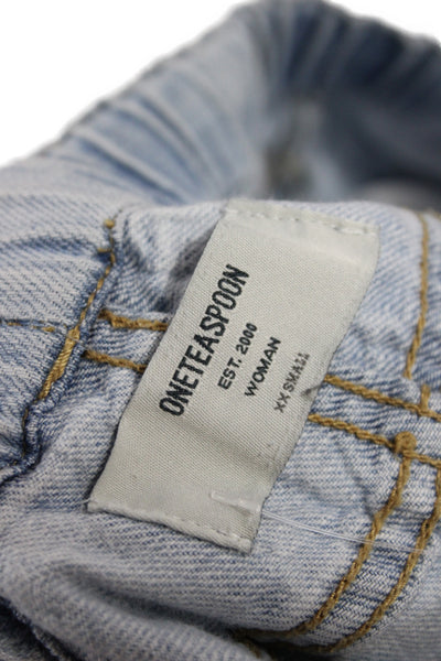 One Teaspoon Women Cropped Blue Jeans Drawstring Cotton Casual Size 2XS
