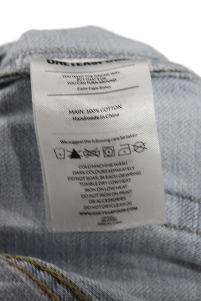 One Teaspoon Women Cropped Blue Jeans Drawstring Cotton Casual Size 2XS