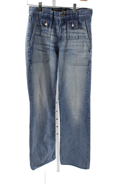 Veronica Beard Womens Straight Jeans Blue High Rise 31 Inseam Size 24