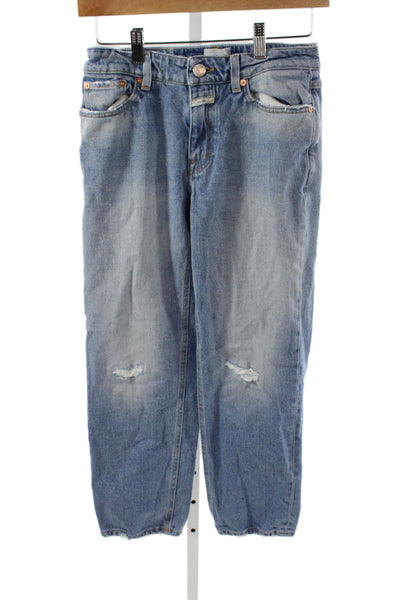 Closed Womens Cropped Blue Cotton Jeans Mid Rise Button Size 24