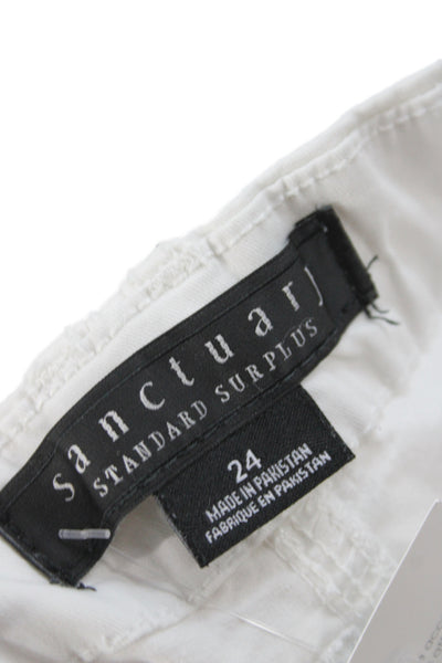 Sanctuary Women White Ankle Pants Button Closure 97% Cotton Size 24