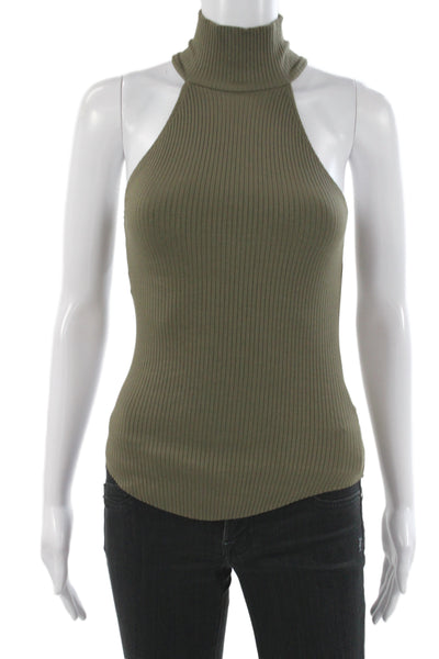 The Range Womens Basic Sleeveless Turtleneck Tank Green Viscose Size XS
