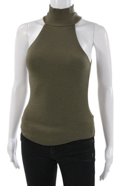 The Range Womens Basic Sleeveless Turtleneck Tank Green Viscose Size XS