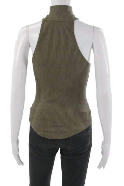 The Range Womens Basic Sleeveless Turtleneck Tank Green Viscose Size XS