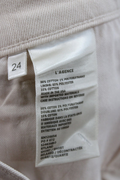 L'Agence Womens Cut-Off Beige Shorts 98% Cotton Button Size 24
