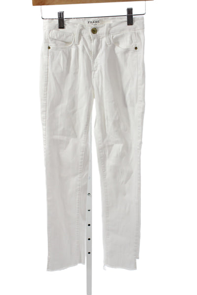 Frame Denim Women Skinny High Rise White Cotton Jeans Size 24