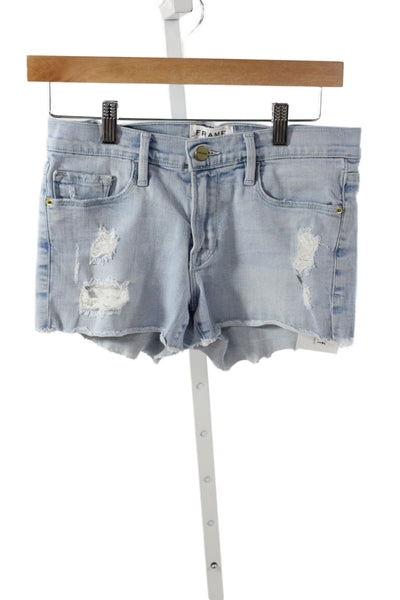 Frame Denim Women Cut-Off Blue Cotton Solid Button Shorts Size 25
