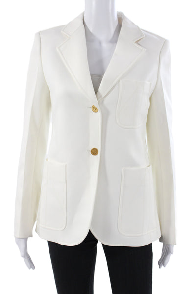 Louis Vuitton Womens Wool Blend Button Detail Blazer White Size 38