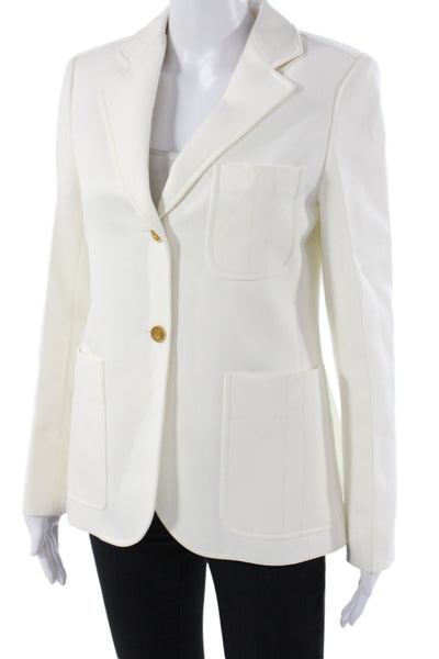 Louis Vuitton Womens Wool Blend Button Detail Blazer White Size 38