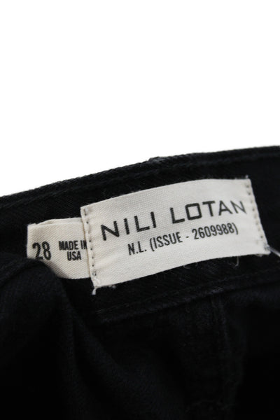 Nili Lotan Women Cut-Off Shorts Black Cotton Button Solid Size 28