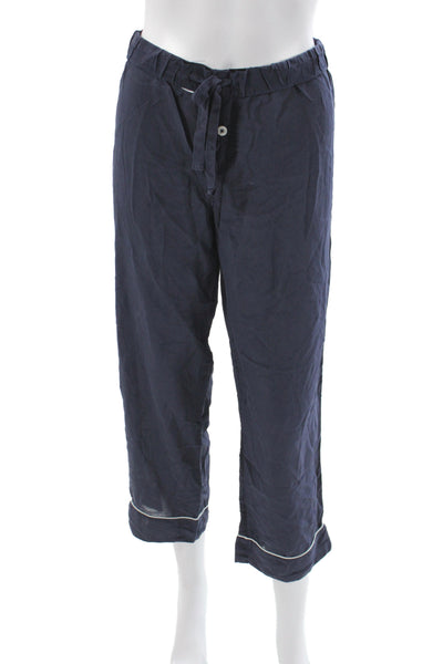 J Crew Collection Women Silk Capri Pajama Pants Blue Drawstring Size S