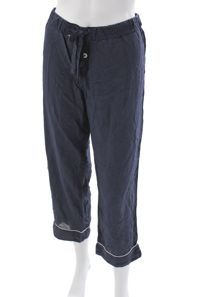 J Crew Collection Women Silk Capri Pajama Pants Blue Drawstring Size S