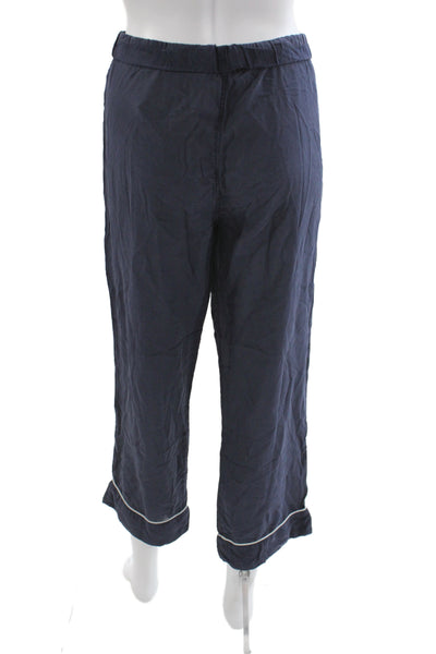 J Crew Collection Women Silk Capri Pajama Pants Blue Drawstring Size S