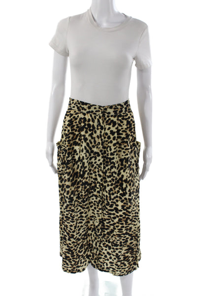Arizona Love Women A-Line Animal Print Viscose Midi Skirt Beige Size S