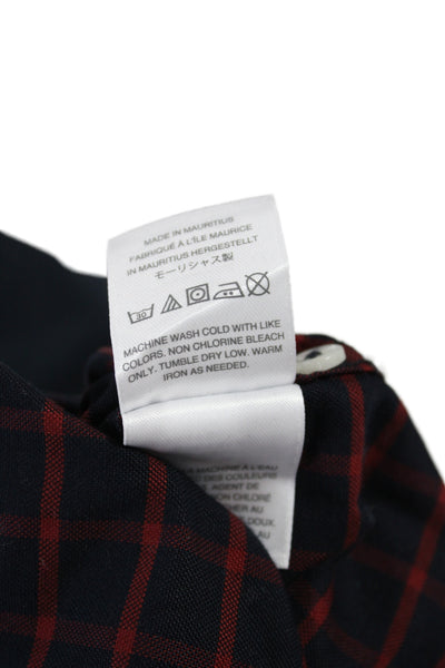 J Crew Mens Button Front Long Sleeve Collared Plaid Shirt Navy Red Size Large
