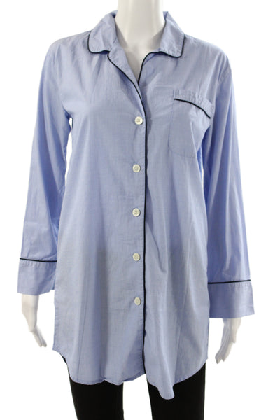 J Crew Women Chemise Sleepshirt Blue Collared Long Sleeve Cotton Size XS