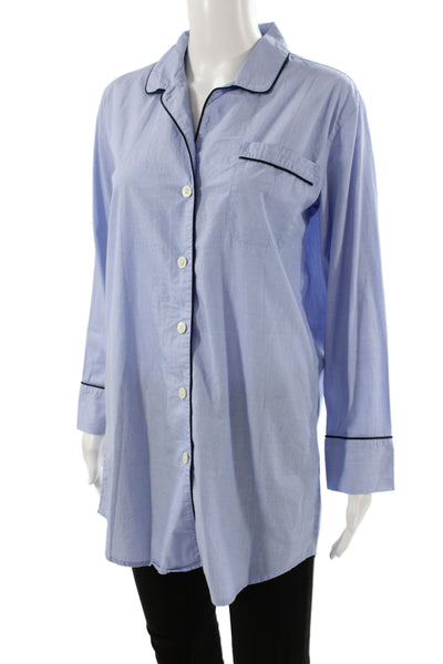J Crew Women Chemise Sleepshirt Blue Collared Long Sleeve Cotton Size XS