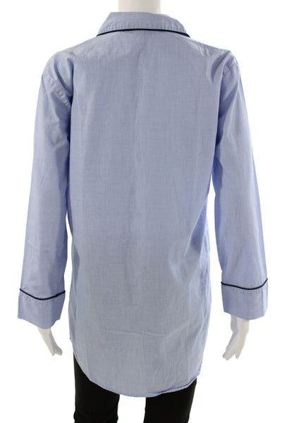 J Crew Women Chemise Sleepshirt Blue Collared Long Sleeve Cotton Size XS