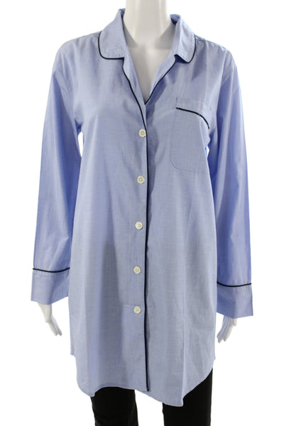 J Crew Women Blue 100% Cotton Collared Chemise Long Sleeve Size S