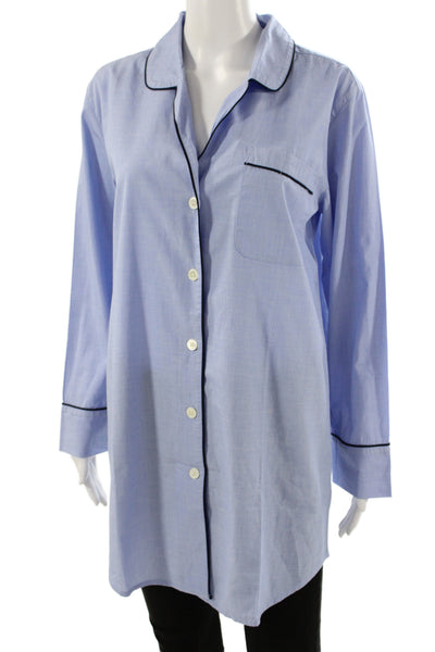 J Crew Women Blue 100% Cotton Collared Chemise Long Sleeve Size S