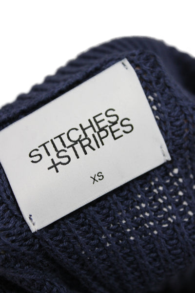Stitches + Stripes Women Pullover Sweater Blue Crew Neck 100% Cotton Size XS