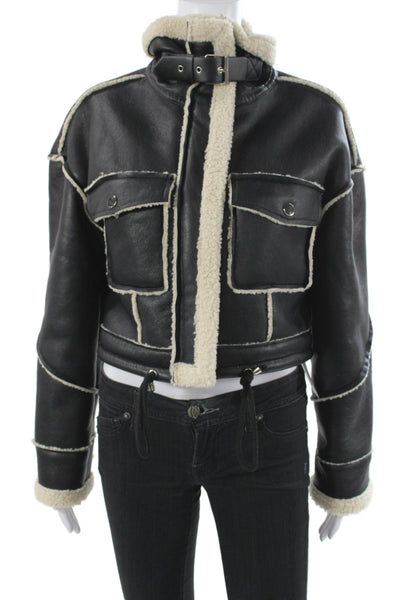 BLANKNYC Womens Biker Jacket Faux Leather Black Zip Size XS