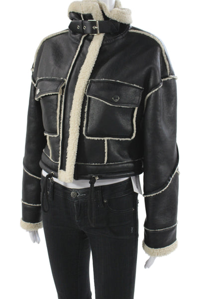 BLANKNYC Womens Biker Jacket Faux Leather Black Zip Size XS