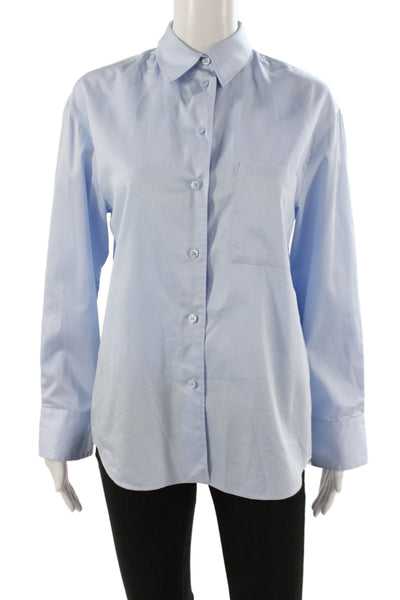 Zara Women Basic Collared Blue Button-Up Long Sleeve 100% Cotton Size XS