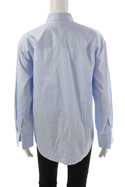 Zara Women Basic Collared Blue Button-Up Long Sleeve 100% Cotton Size XS