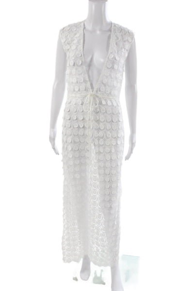 Rumer Womens Maxi Mesh Geometric V-Neck Sleeveless White Dress Size XS
