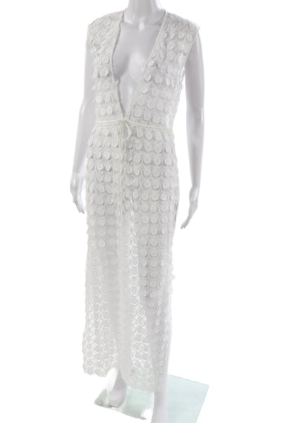 Rumer Womens Maxi Mesh Geometric V-Neck Sleeveless White Dress Size XS