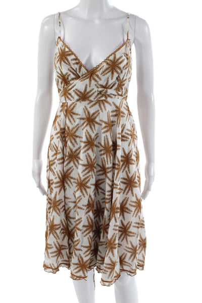 Poupette St. Barth Women Sundress Brown V-Neck Geometric Bohemian Size One Size