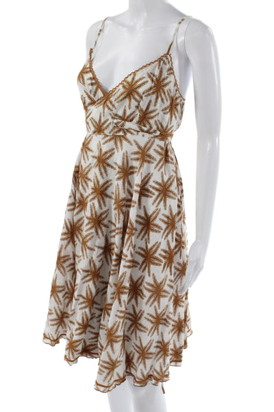 Poupette St. Barth Women Sundress Brown V-Neck Geometric Bohemian Size One Size